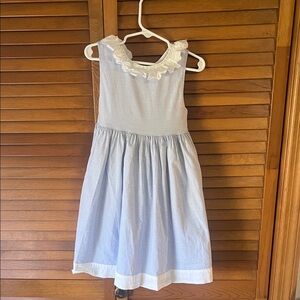 Edgehill Collection Blue and White Striped Kids Dress with Ruffle Collar Size 4T